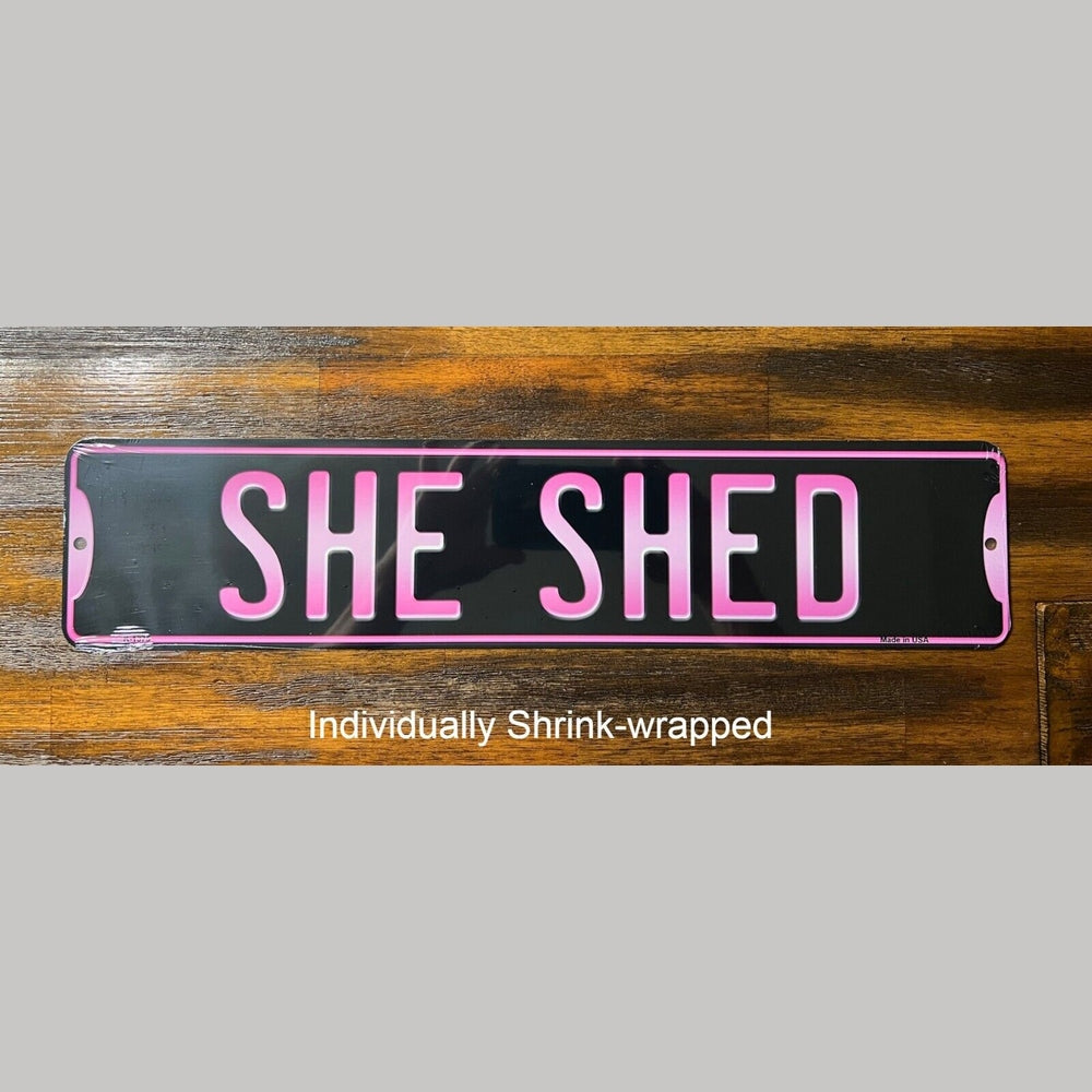 She Shed Pink Novelty Metal Street Sign 18" x 4" Home & Garden:Home Décor:Plaques & Signs Style Your Walls